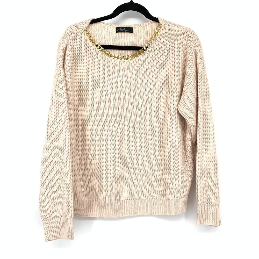 On Twelfth Pullover Sweater Womens Size Large Light Pink Gold Tone Chain Detail